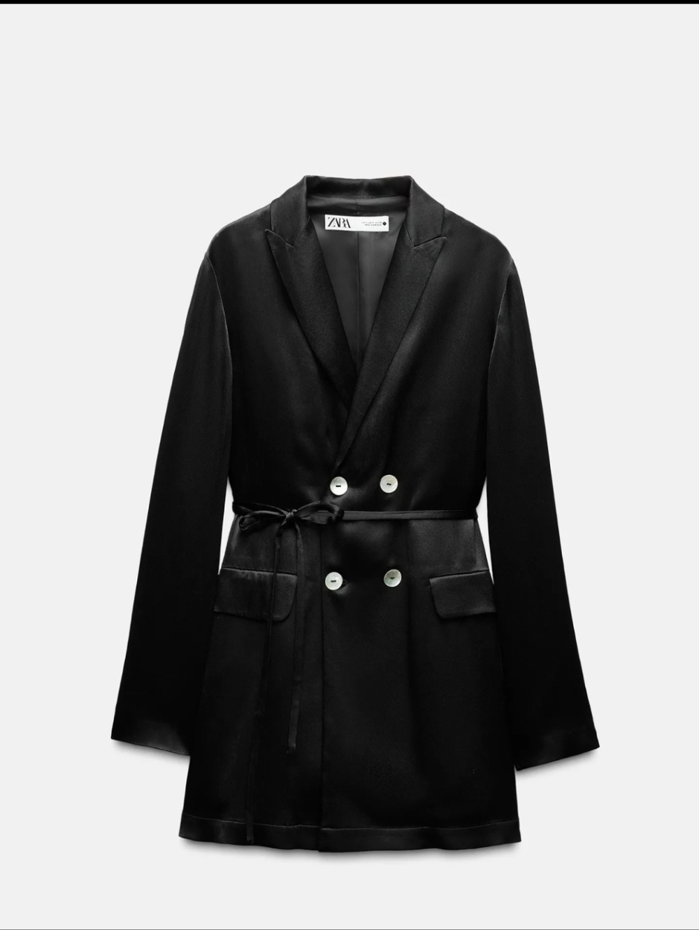 Zara Black Satin Belted Jacket NWT